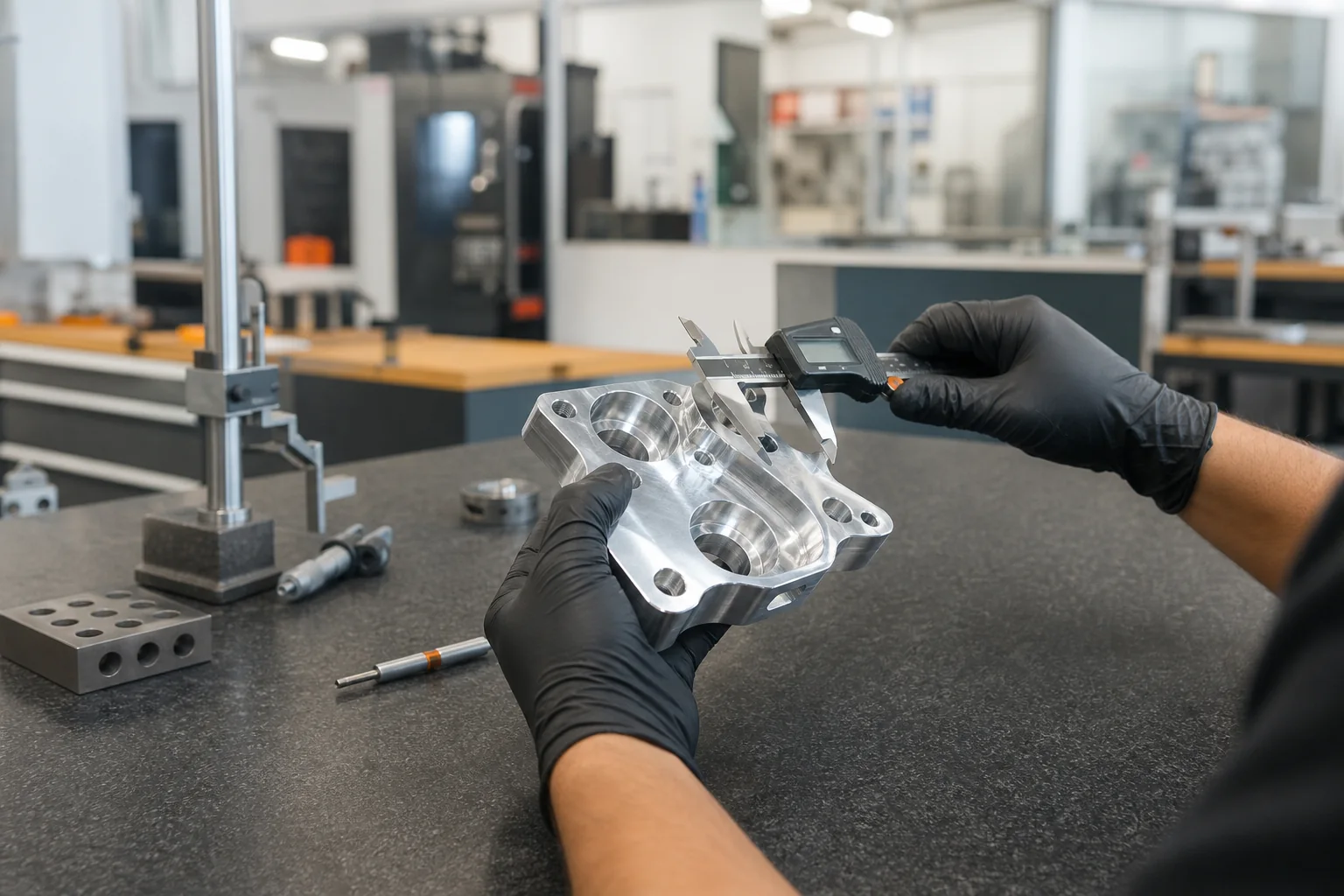 Representative photograph of a machined component being inspected