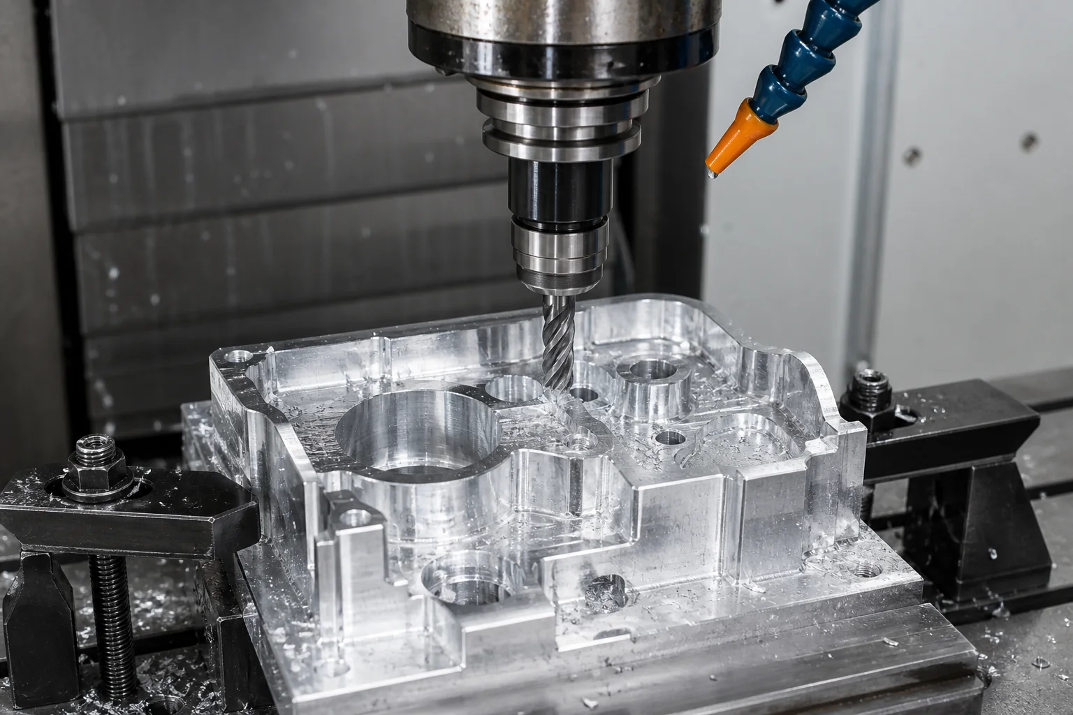 Representative photograph of an aluminum component being CNC machined